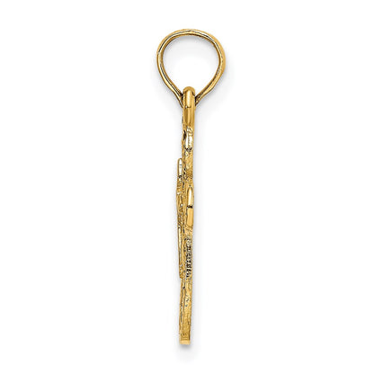 14K Yellow Gold Cut-Out Cross W/ Small Interior Charm