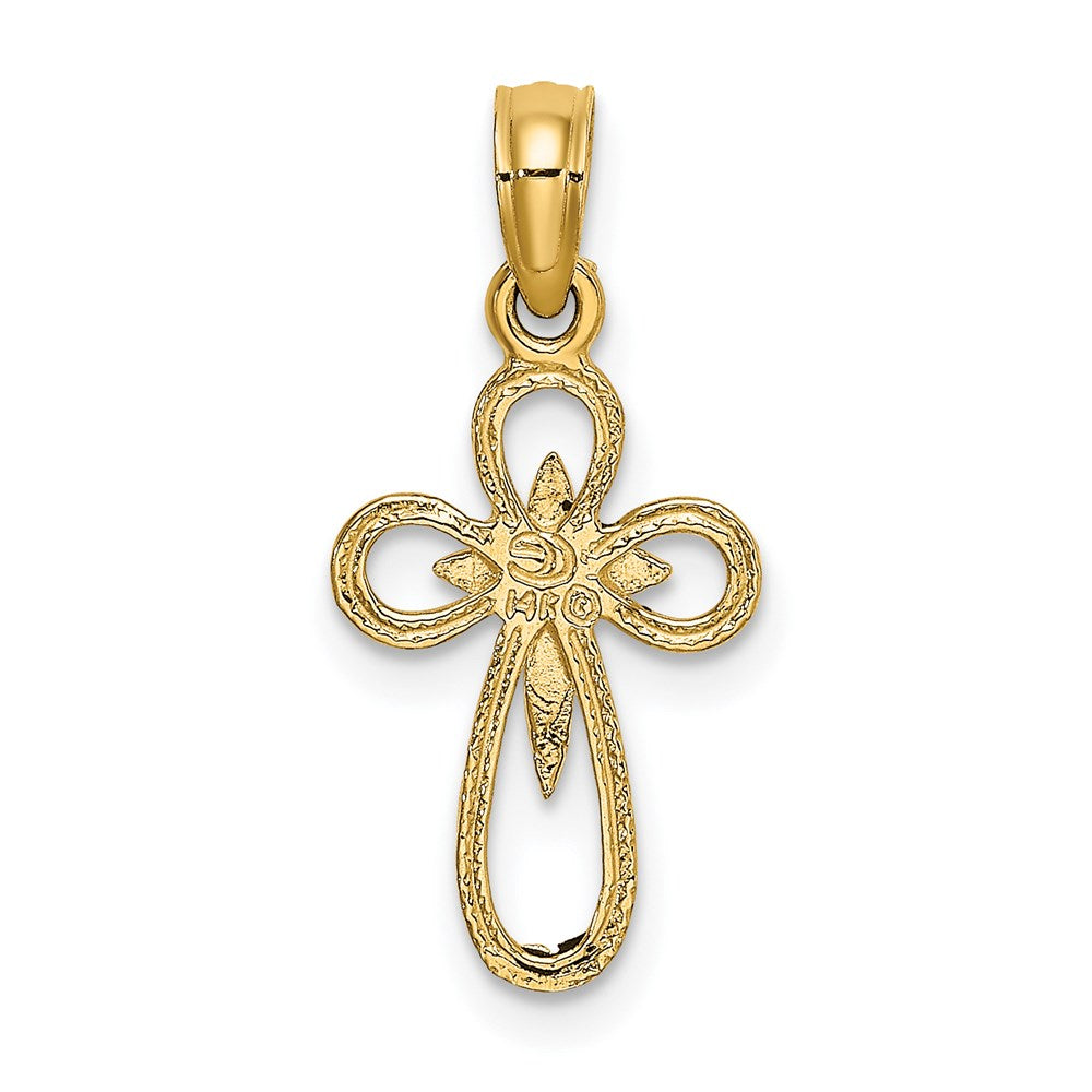 14K Yellow Gold Cut-Out Cross W/ Small Interior Charm
