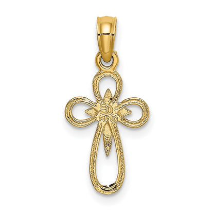 14K Yellow Gold Cut-Out Cross W/ Small Interior Charm