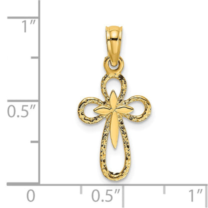 14K Yellow Gold Cut-Out Cross W/ Small Interior Charm