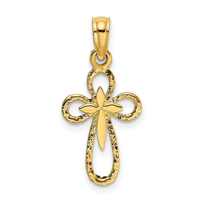 14K Yellow Gold Cut-Out Cross W/ Small Interior Charm