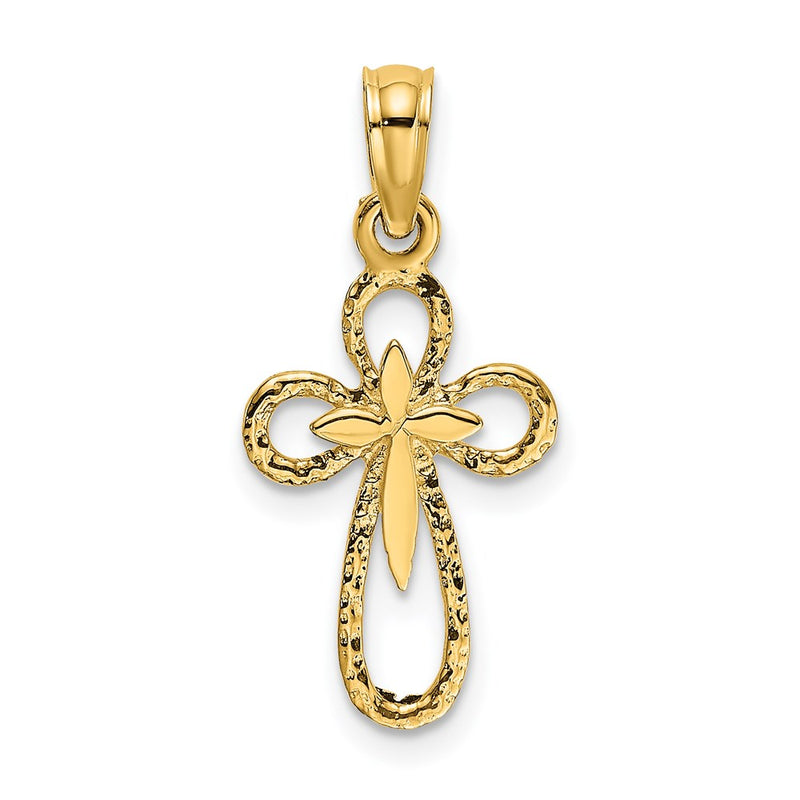 14K Yellow Gold Cut-Out Cross W/ Small Interior Charm