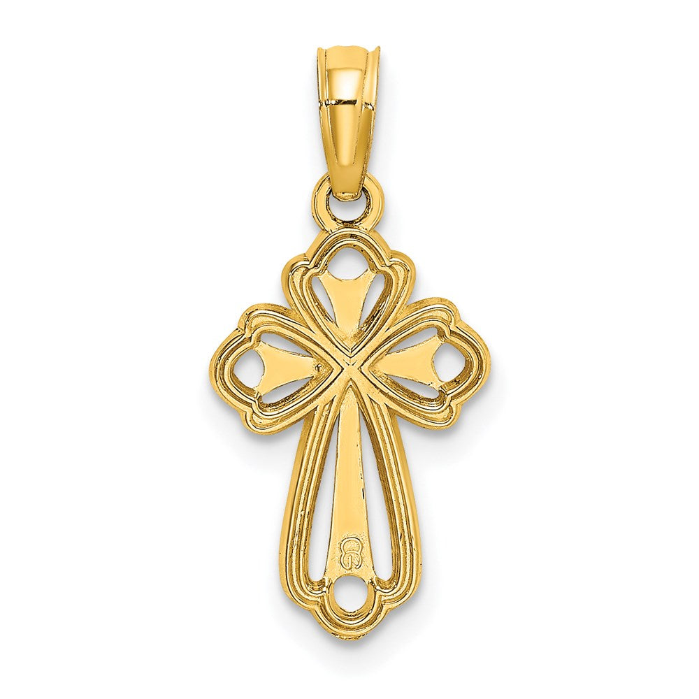 14K Yellow Gold Cut-Out Polished And Textured Cross Charm