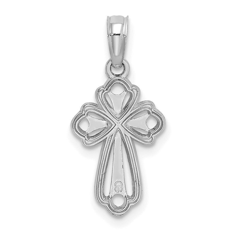14K White Gold Cut-Out Polished And Textured Cross Charm