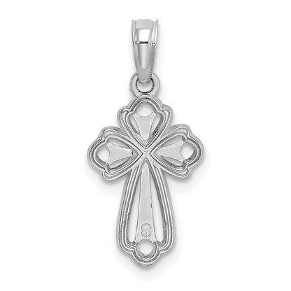 14K White Gold Cut-Out Polished And Textured Cross Charm