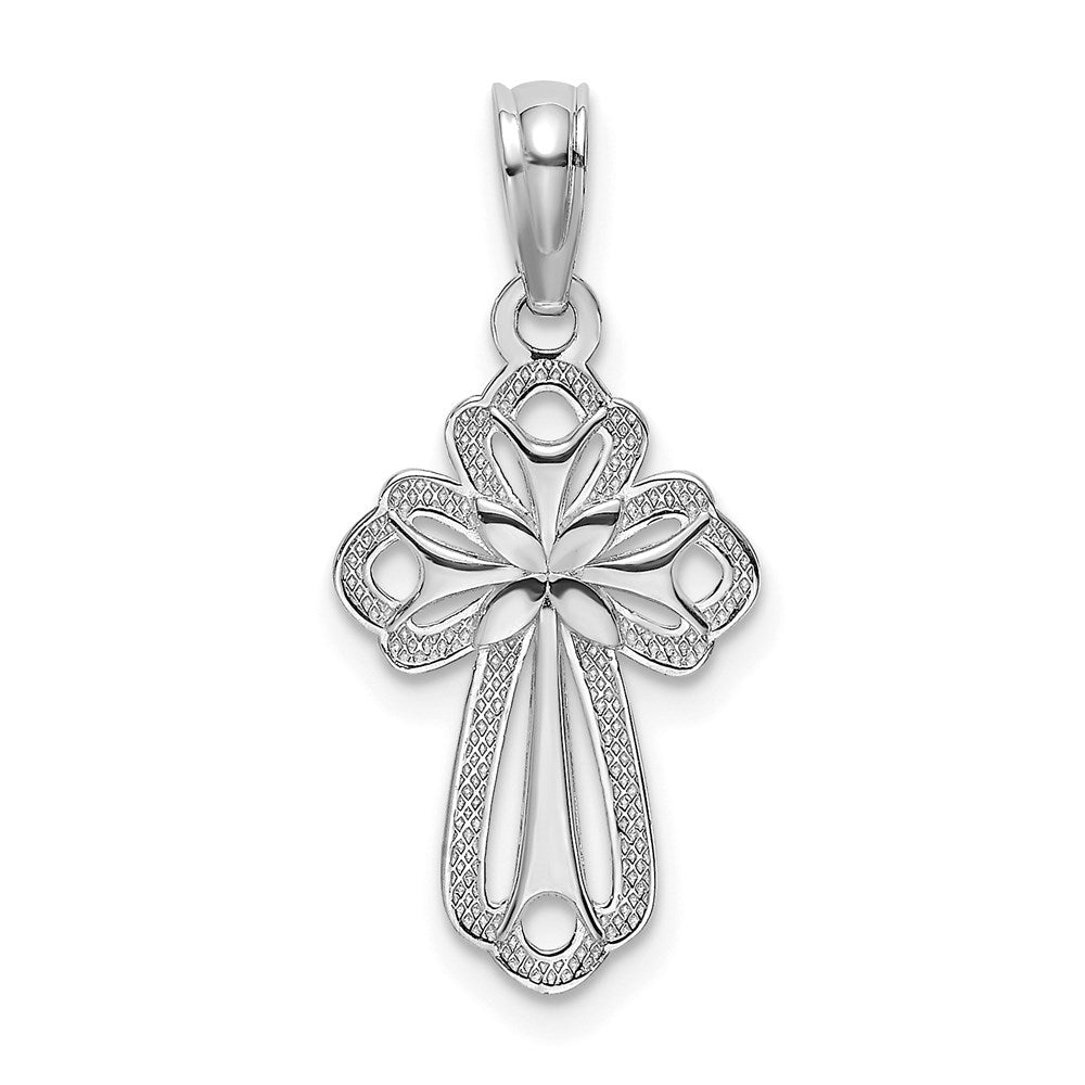 14K White Gold Cut-Out Polished And Textured Cross Charm