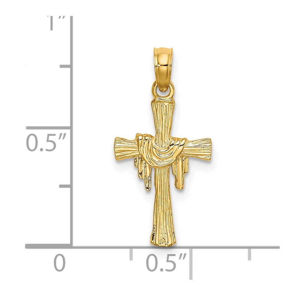 14K Yellow Gold Cross W/ Drape Charm