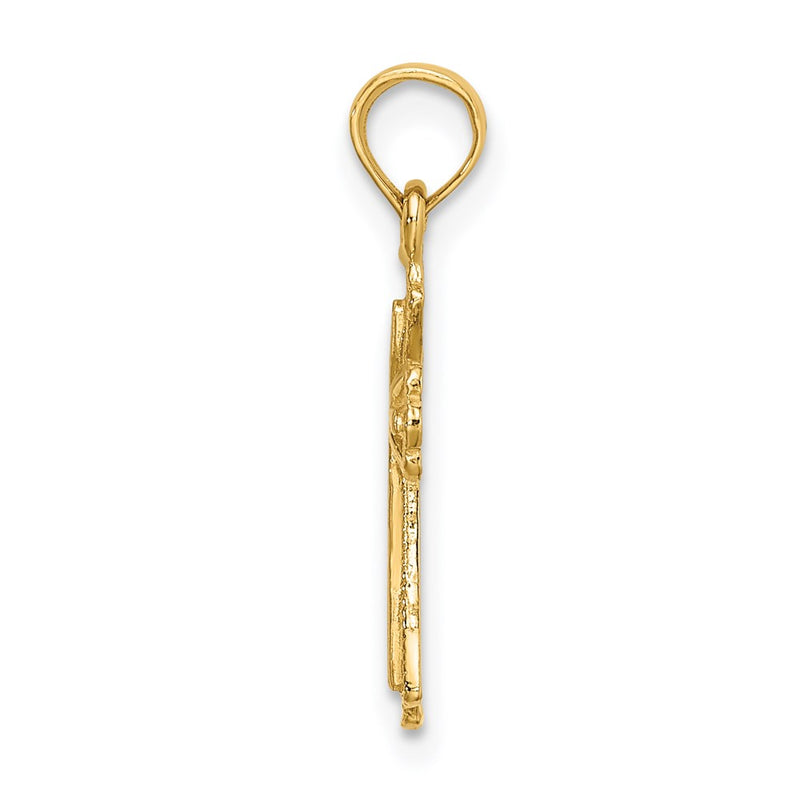 14K Yellow Gold Engraved Small Cross W/ X Center Charm
