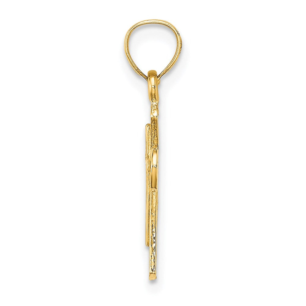 14K Yellow Gold Solid Textured Cross Charm