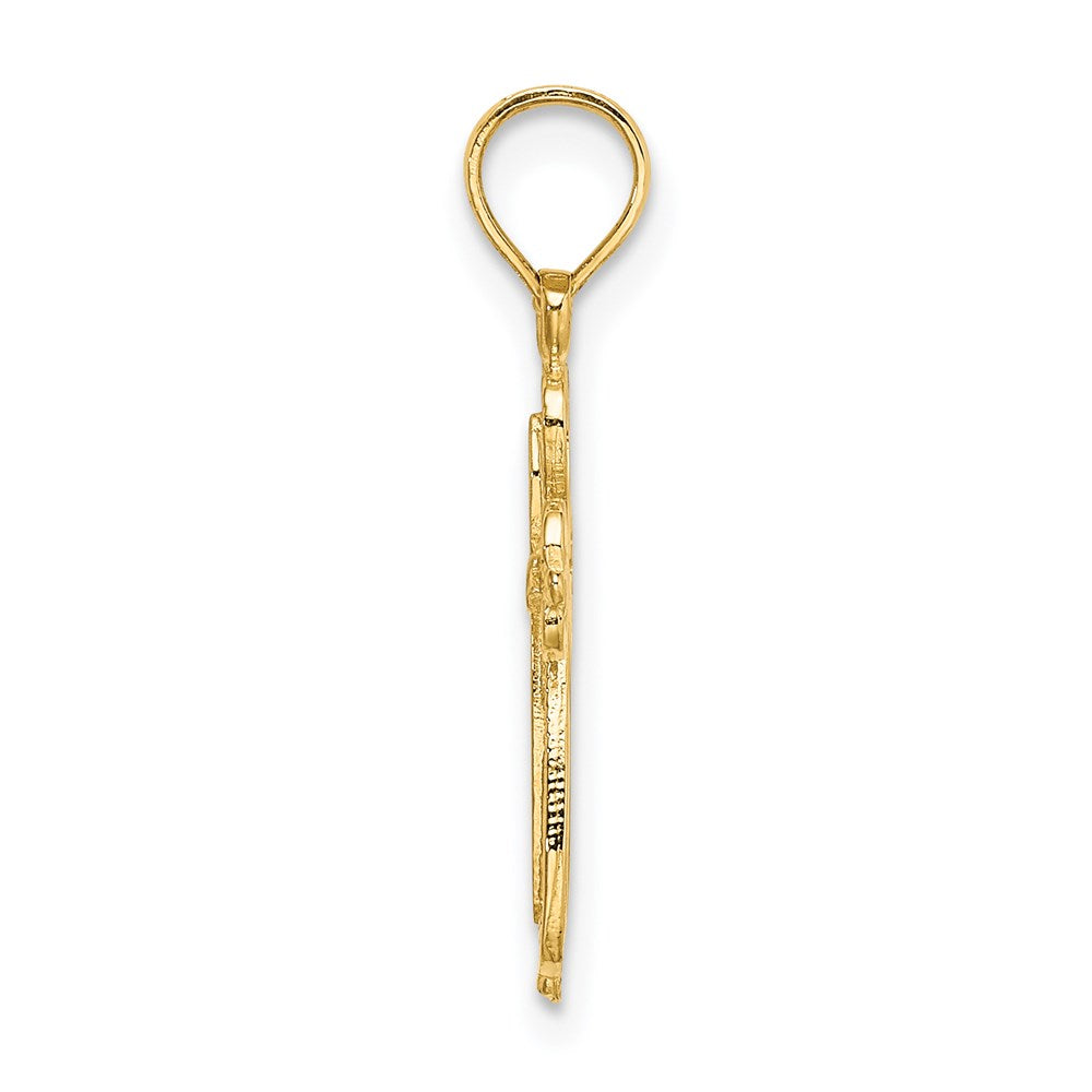 14K Yellow Gold Polished And Cut-Out Engraved Cross Charm