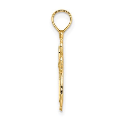 14K Yellow Gold Polished And Cut-Out Engraved Cross Charm