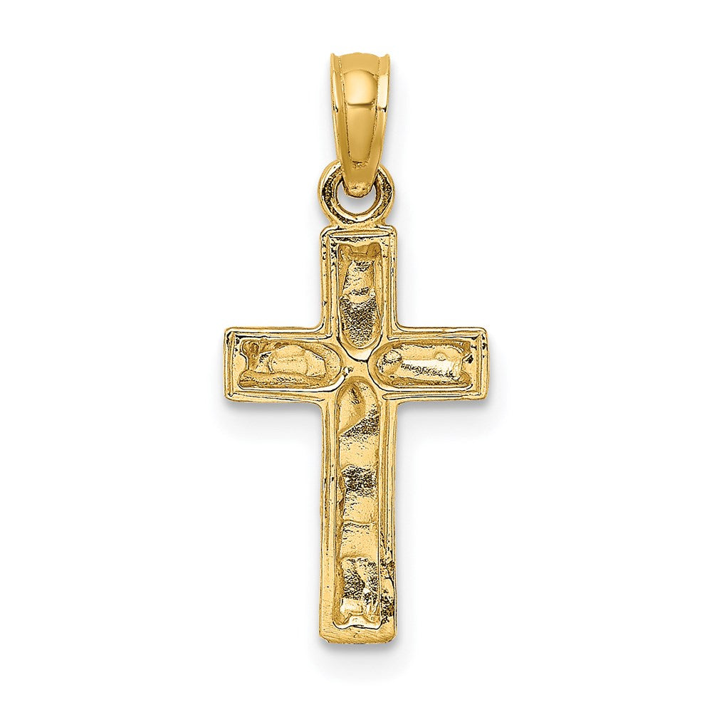 14K Yellow Gold 2-D Polished Textured Cross Charm