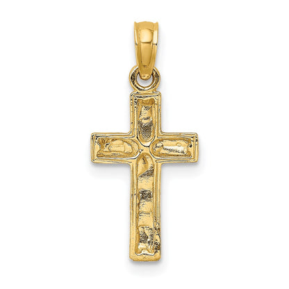14K Yellow Gold 2-D Polished Textured Cross Charm