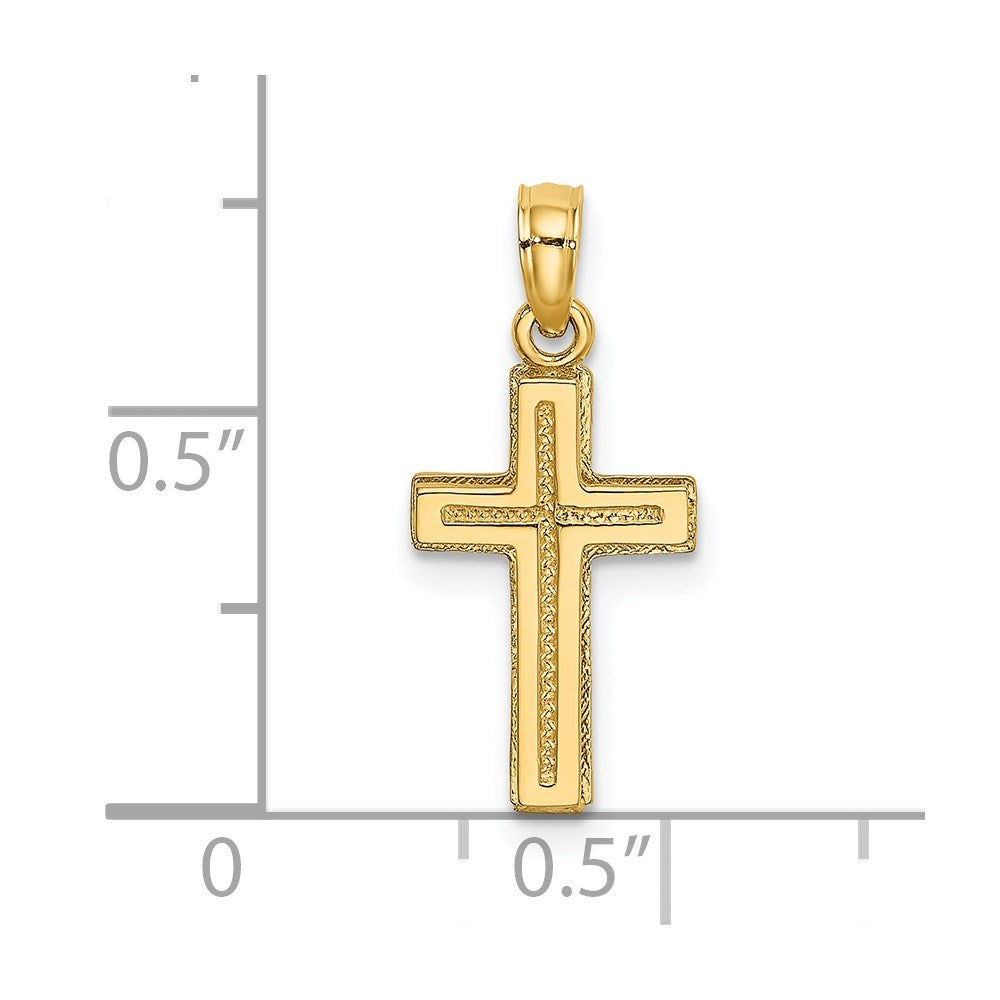 14K Yellow Gold 2-D Polished Textured Cross Charm