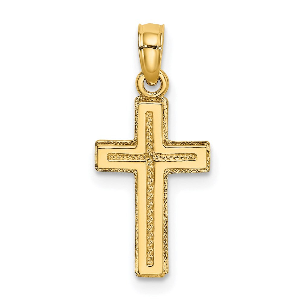 14K Yellow Gold 2-D Polished Textured Cross Charm