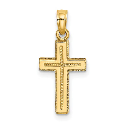 14K Yellow Gold 2-D Polished Textured Cross Charm