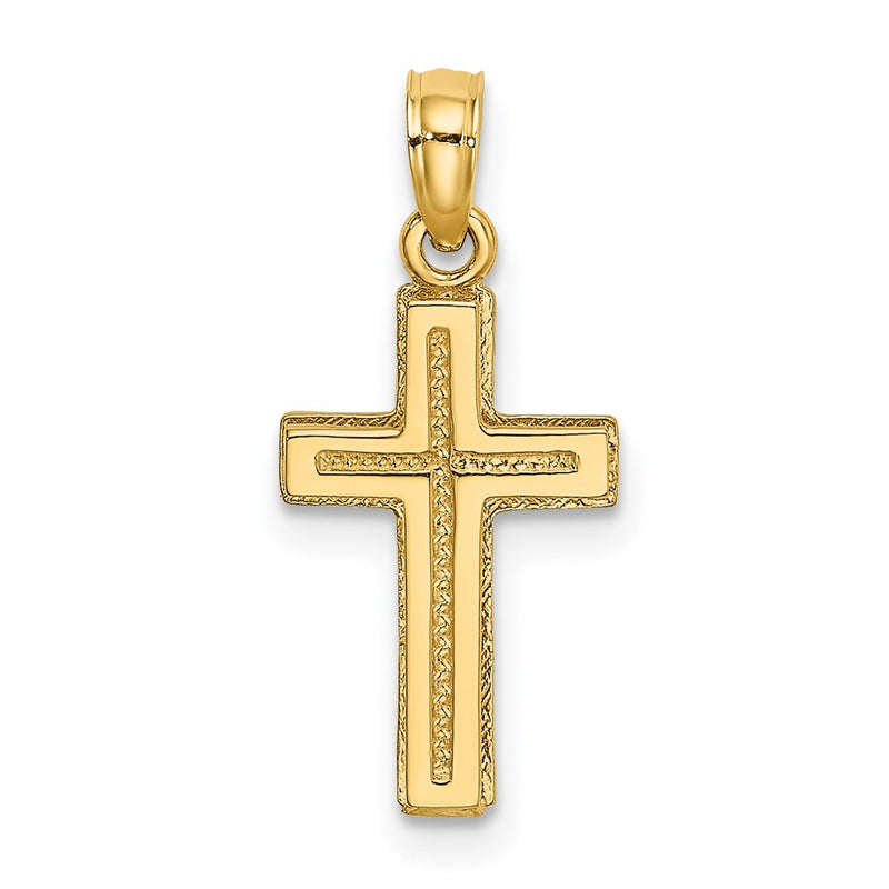 14K Yellow Gold 2-D Polished Textured Cross Charm