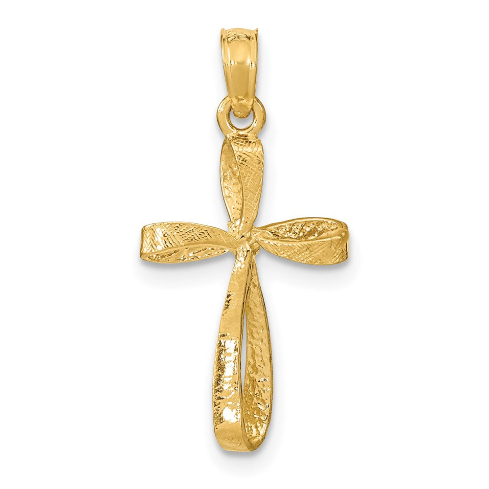 14K Yellow Gold 3-D Engraved Polished Twisted Cross Charm