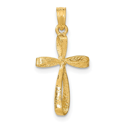 14K Yellow Gold 3-D Engraved Polished Twisted Cross Charm