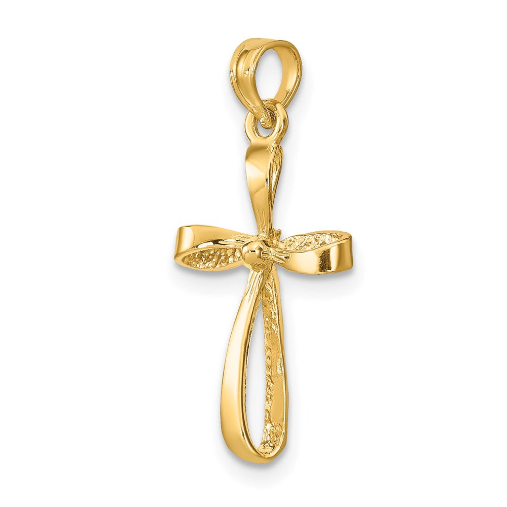 14K Yellow Gold 3-D Engraved Polished Twisted Cross Charm