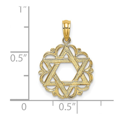 14K Yellow Gold Star Of David In Scalloped Circle Charm