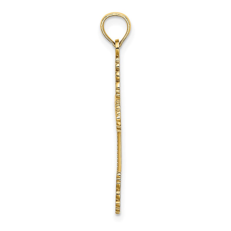 14K Yellow Gold Multi-Scalloped Tipped Cross W/ Heart Center Charm