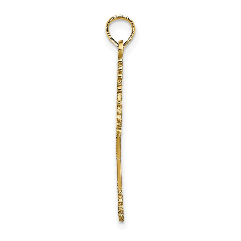 14K Yellow Gold Beaded Tip Cross W/ Heart Center Charm