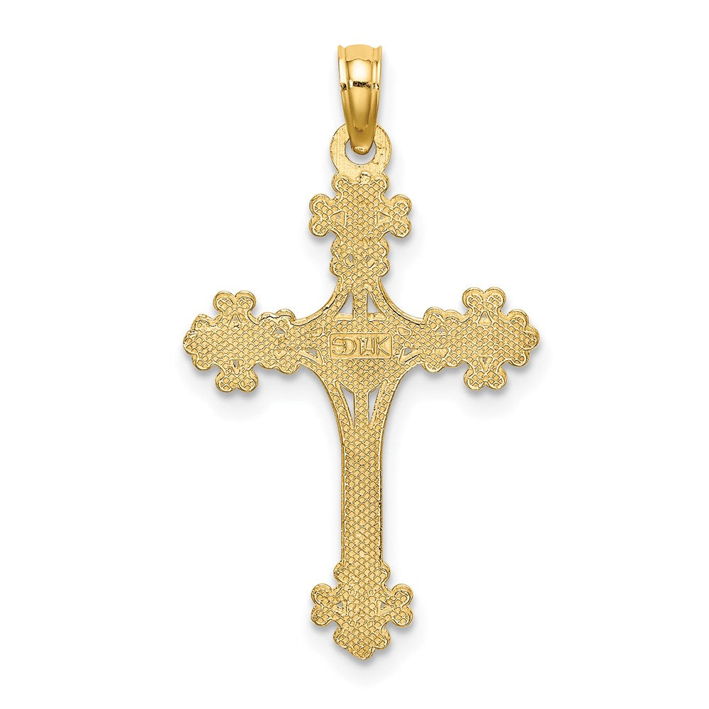 14K Yellow Gold Beaded Tip Cross W/ Heart Center Charm