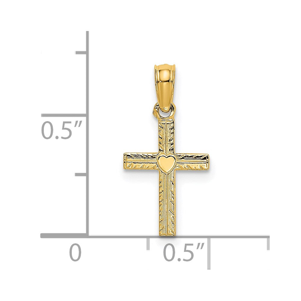 14K Yellow Gold Polished Mini Cross W/ Heart Charm