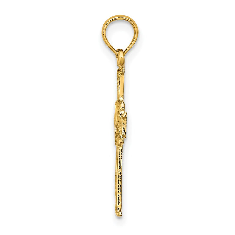 14K Yellow Gold Polished And Engraved Cross Dove Charm