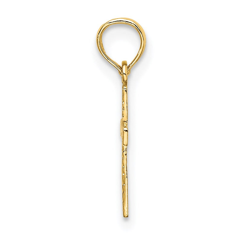 14K Yellow Gold Polished And Engraved Mini Cross W/ Flower Charm