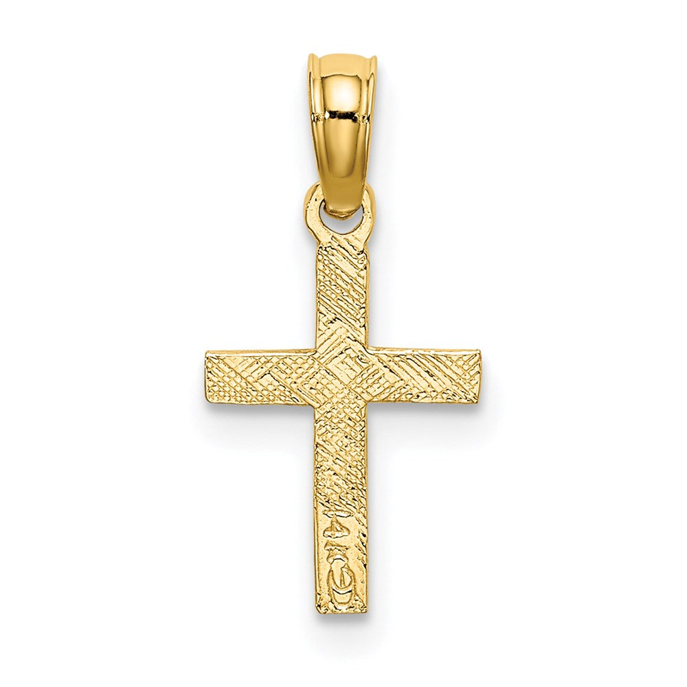 14K Yellow Gold Polished And Engraved Mini Cross W/ Flower Charm