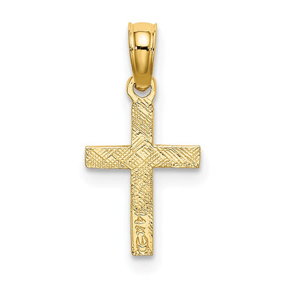14K Yellow Gold Polished And Engraved Mini Cross W/ Flower Charm