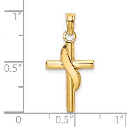 14K Yellow Gold Polished W/ Banner Cross Charm