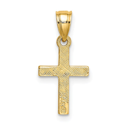 14K Yellow Gold Diamond Shape Center Mini Cross Charm