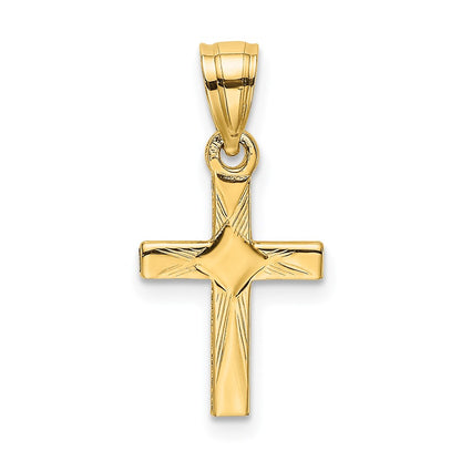 14K Yellow Gold Diamond Shape Center Mini Cross Charm