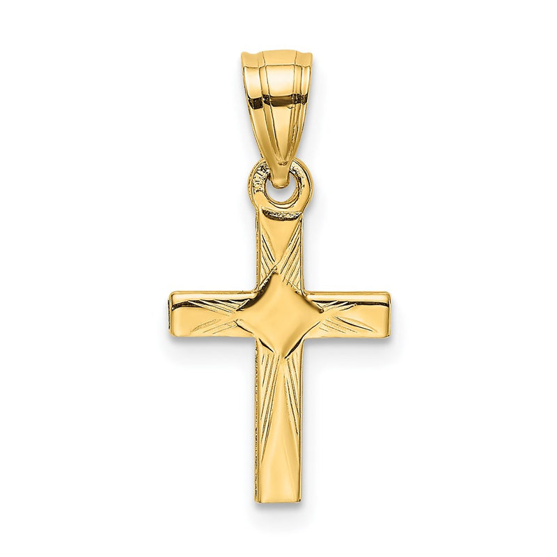 14K Yellow Gold Diamond Shape Center Mini Cross Charm