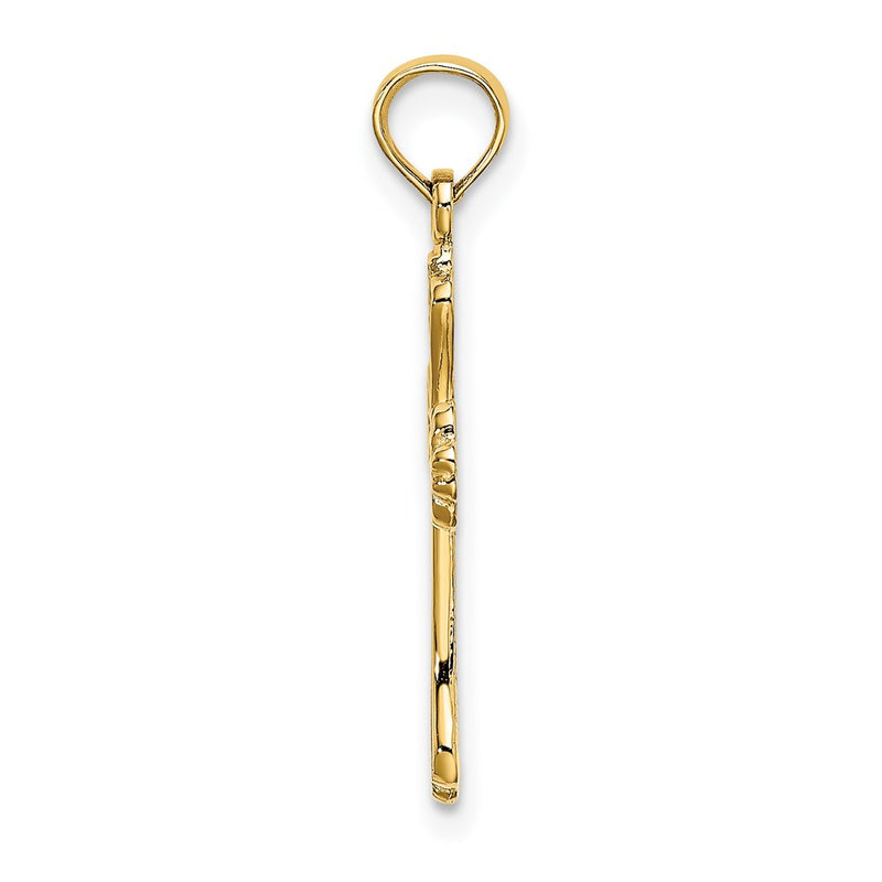 14K Yellow Gold Polished Engraved Cross Charm