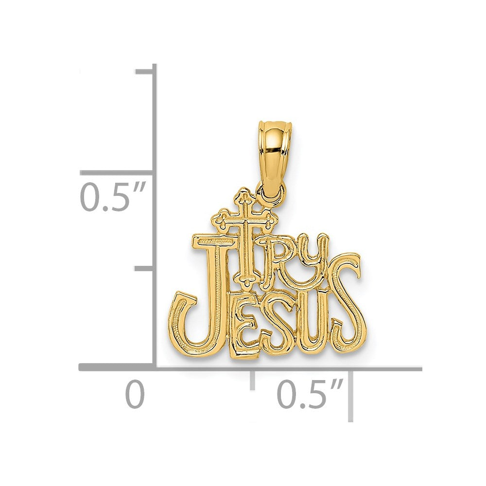 14K Yellow Gold Polished And Engraved Try Jesus Charm