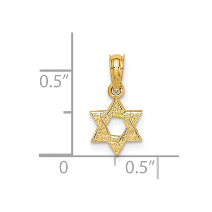 14K Yellow Gold Mini Star Of David W/ Engraved Swirl Charm
