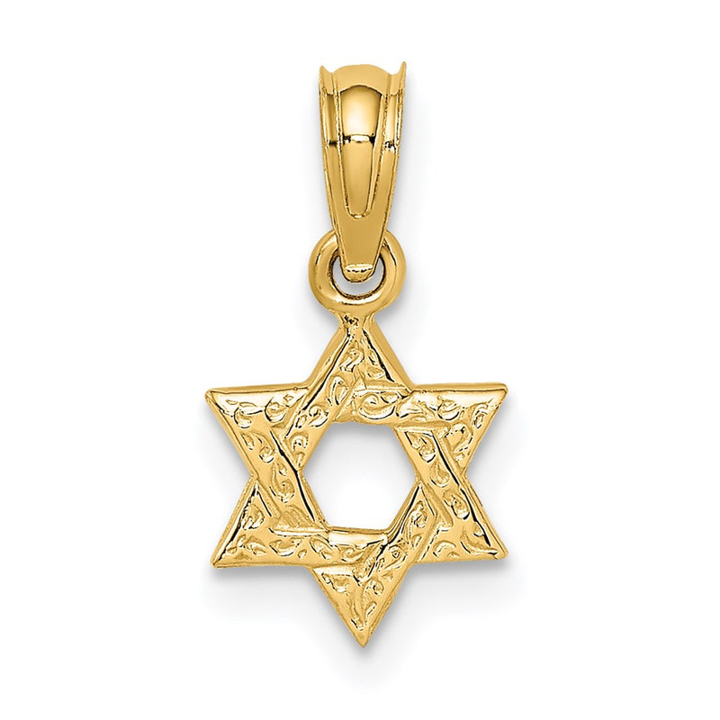 14K Yellow Gold Mini Star Of David W/ Engraved Swirl Charm