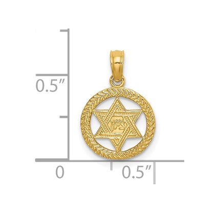 14K Yellow Gold Engraved Star Of David In Circle Charm