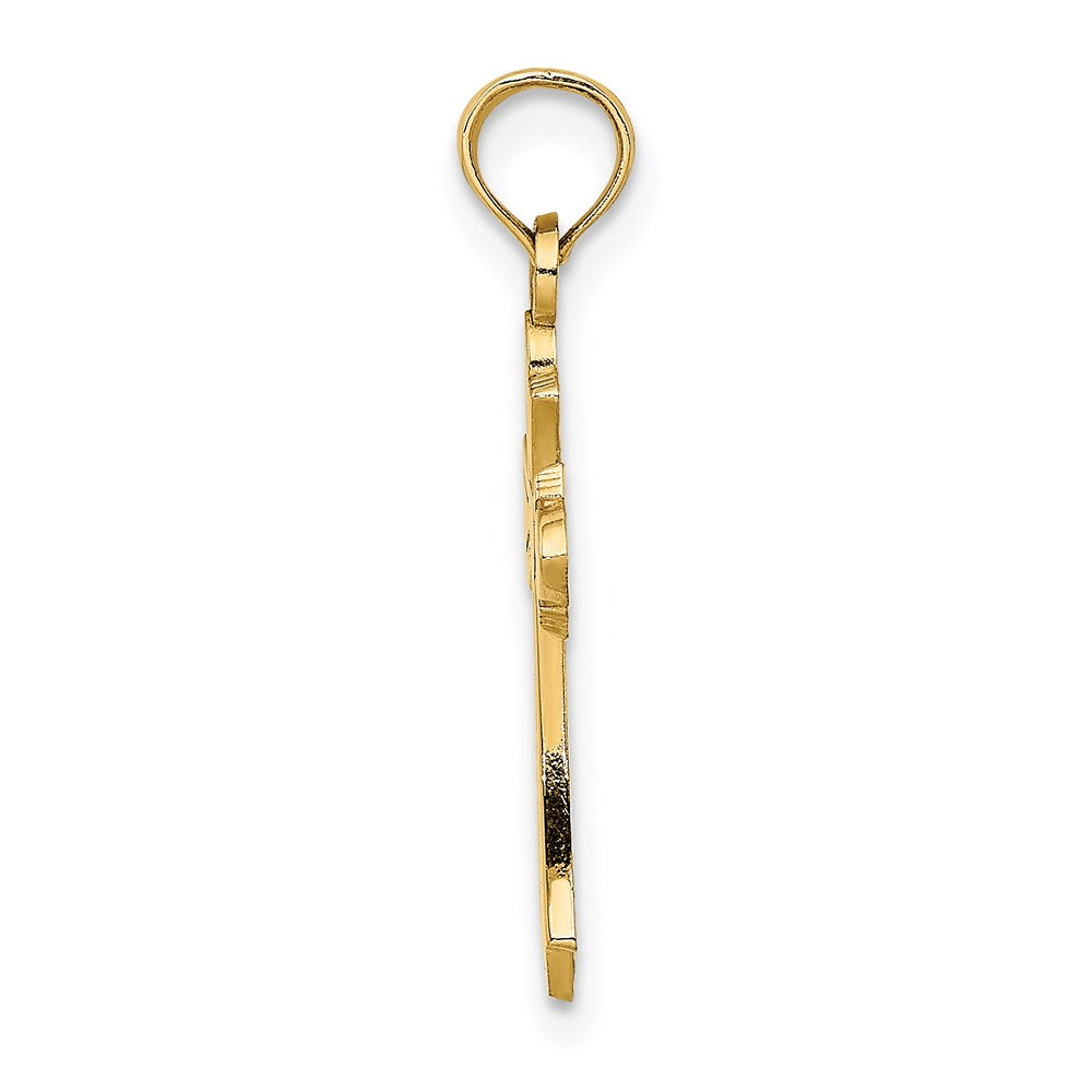 14K Yellow Gold Polished Cross W/ Heart Charm