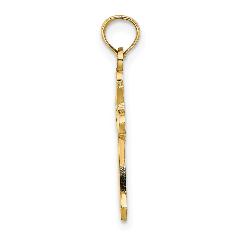 14K Yellow Gold Polished Cross W/ Heart Charm