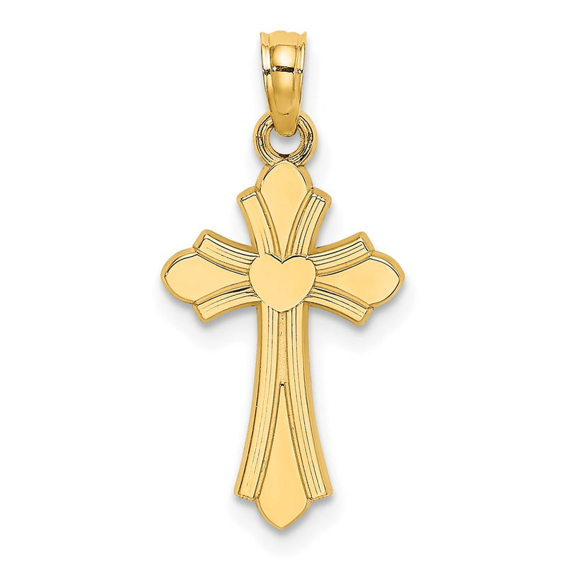 14K Yellow Gold Polished Cross W/ Heart Charm