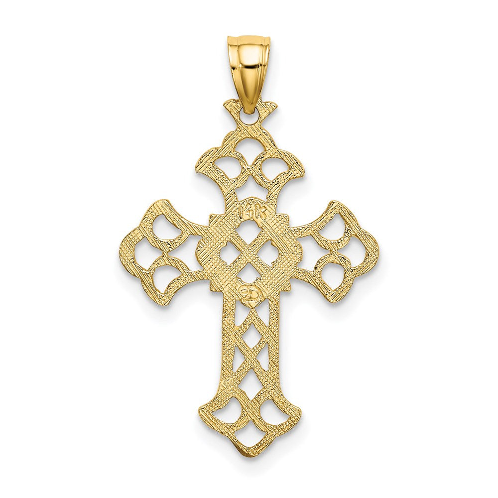 14K Yellow Gold Delicate Cut-Out Cross Charm