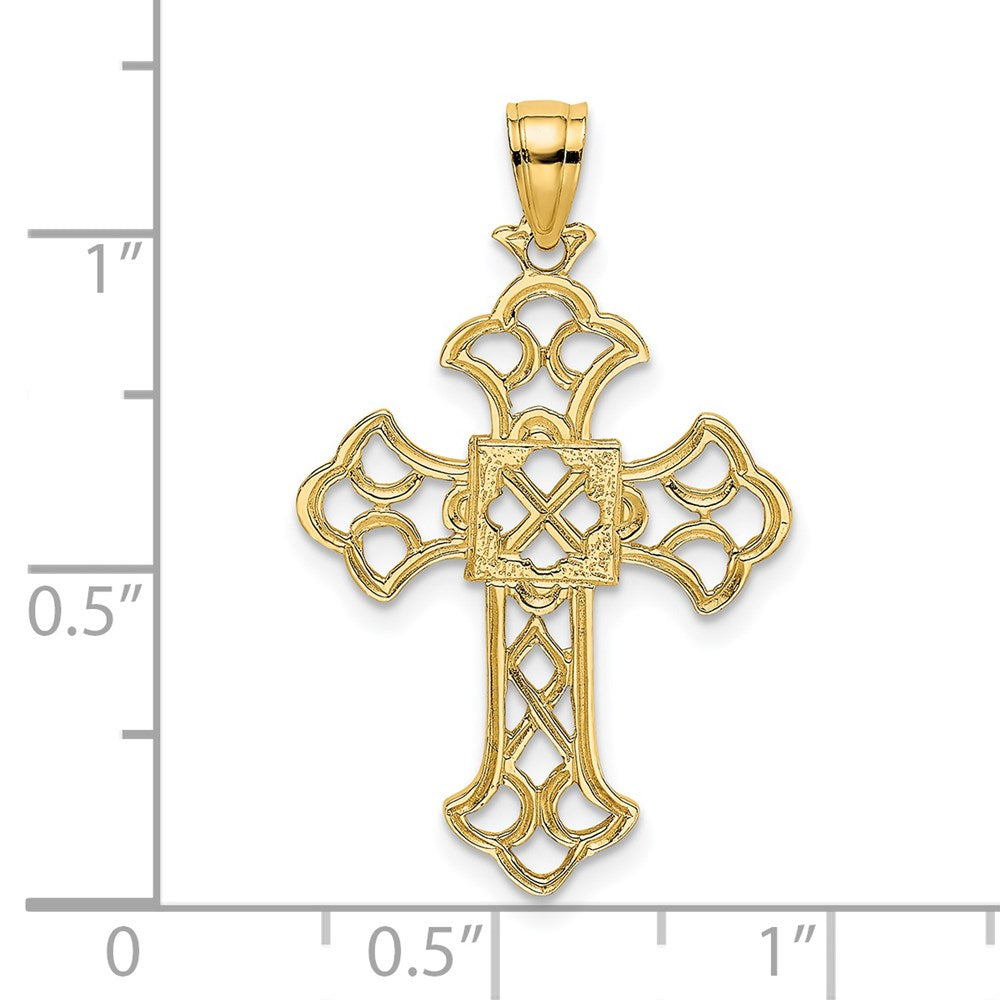 14K Yellow Gold Delicate Cut-Out Cross Charm