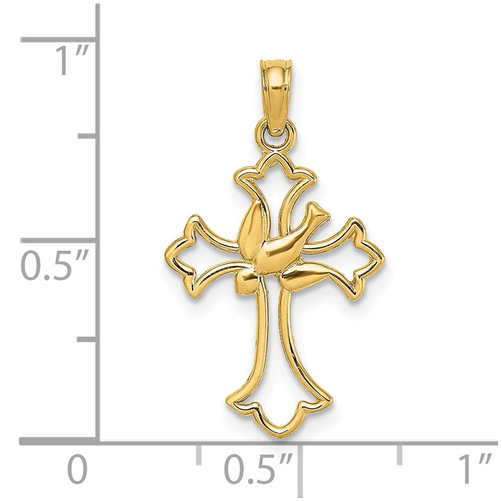 14K Yellow Gold Cut-Out Dove Center Cross Charm