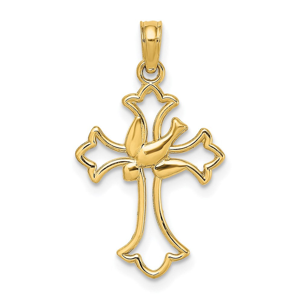 14K Yellow Gold Cut-Out Dove Center Cross Charm