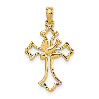 14K Yellow Gold Cut-Out Dove Center Cross Charm